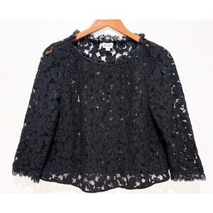 Alice Temperley London Black Lace Designer Top Sheer Floral Elegant Formal 8 M